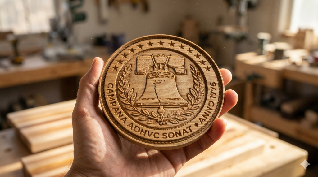 **Ameriquins -- Emblem Image for Article 1 The Campana Adhvc Sonat - Anno 1776 emblem created by Wood Shoppe 2.0 for the Ameriquins.