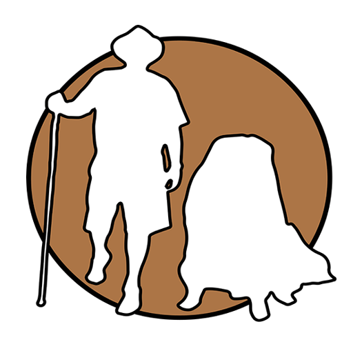 Logo of Donald J. Claxton | The Timberlander and his Great Pyrenees, A. Maycee Grace in white silhouette. They specialize in off-grid living, woodworking, and the Timberlander Treasure store on donaldjclaxton.com.