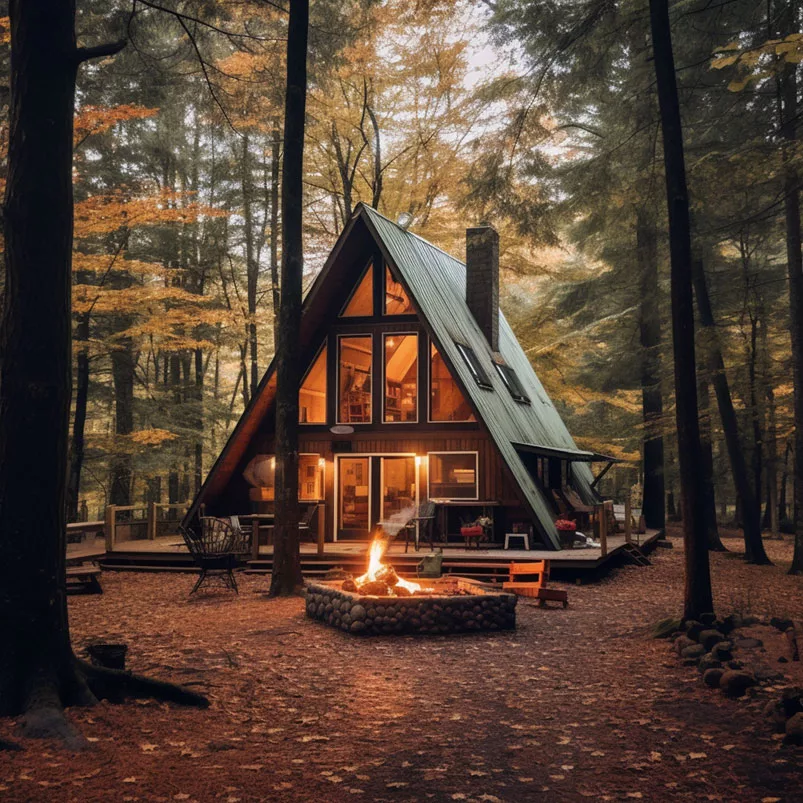 Mastering off-grid living: An AI generated image of an A-Frame building in the UP of Michigan.