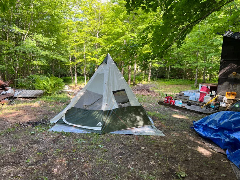 The temporary off-grid living 2023 tee-pee made by Ozark Trail. 